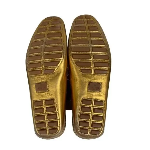 Gucci Women's 2000s Accent Gold Leather Loafers Sz 8.5 - Picture 7 of 14